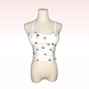 White Star Sequin Corset Bustier Top (Sz M)